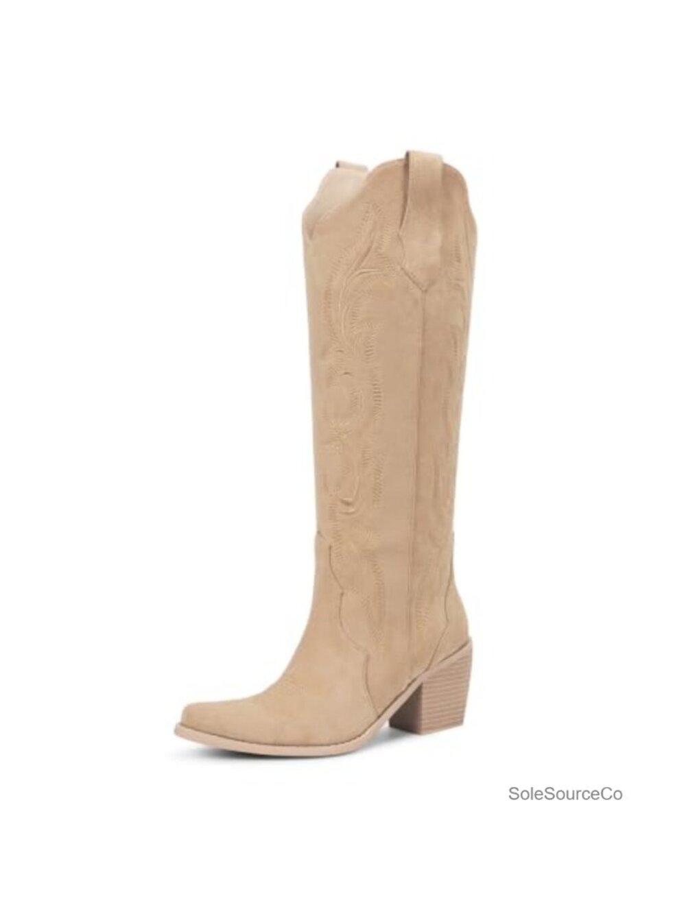 Knee High Cowboy Boots Faux Suede Chunky Heel Western Women's